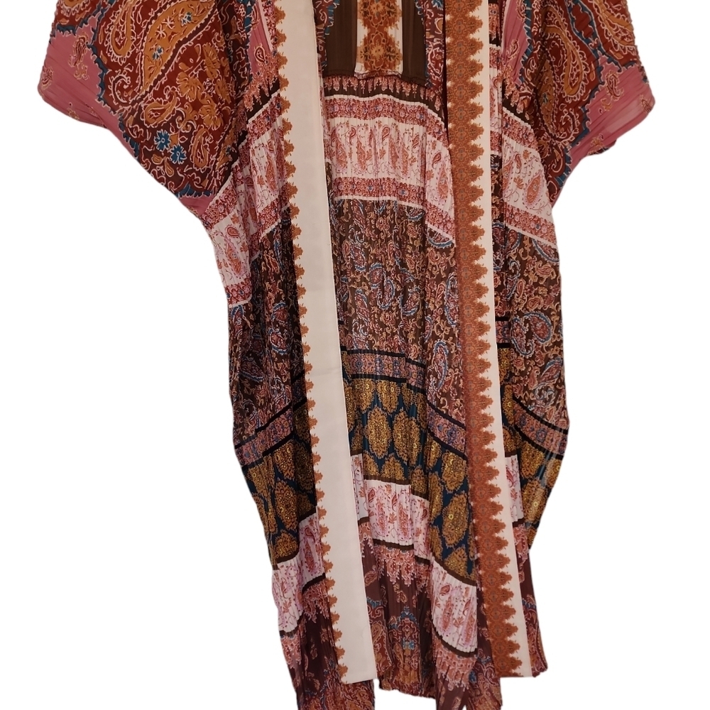 NWT DR2 Bohemian Open Front Kimono Wrap - Earthy Paisley Print - Picture 6 of 9